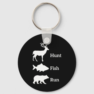 Funny Hunting Fishing Hunt Fish Run Bear Gift Keychain