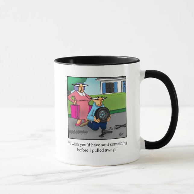 Funny Husband & Wife "Flat Tire" Humour Mug (Right)