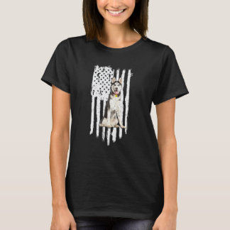 Funny Husky American Flag Patriotic Husky Dog 4th T-Shirt