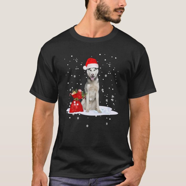 Funny Husky Christmas  Santa Hat Animal  Kids T-Shirt (Front)