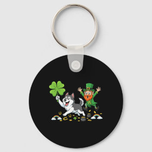 Funny Husky Clover St Patricks Day Womens Mens Keychain