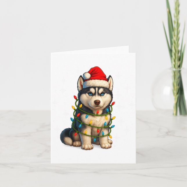 Funny Husky Dog Christmas Pj Pajama Men Women Pjs  Card (Front)