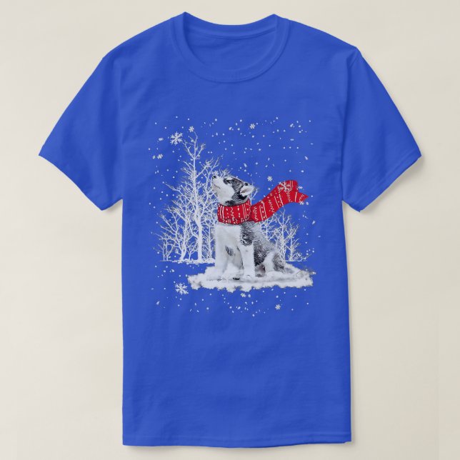 Funny Husky Dog Christmas Tree Matching Dog Lovers T-Shirt (Design Front)