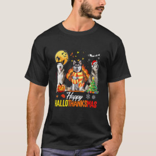 Funny Husky Dog Happy Hallothanksmas Halloween Tha T-Shirt