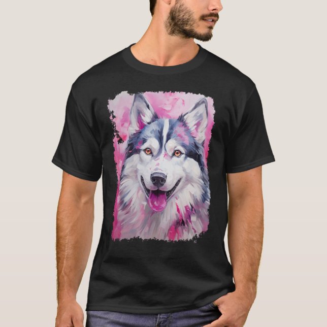 Funny Husky Dog Pink T-Shirt (Front)