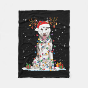 Funny Husky Dog Tree Christmas Lights Xmas Pajama Fleece Blanket