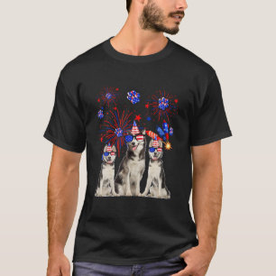 Funny Husky Dogs American Flag Lover Happy 4Th Of T-Shirt