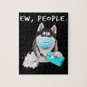 Funny husky ew people dog wearing a face mask gift jigsaw puzzle