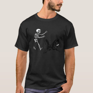 Funny Husky Running Skeleton Halloween T-Shirt