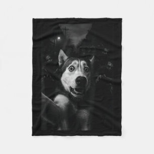 Funny Husky Selfie Zombie Halloween Dog Fleece Blanket