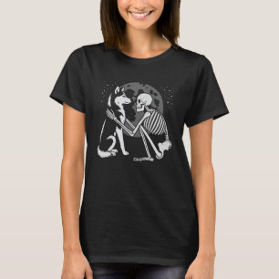 Funny Husky Skeleton Moon Halloween Dog Lover T-Shirt