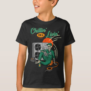 Funny Hvac Tech Skeleton Chillin For A Livin  T-Shirt
