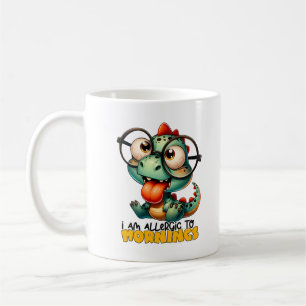 Funny I am allergic to Mornings Typography Dino Coffee Mug
