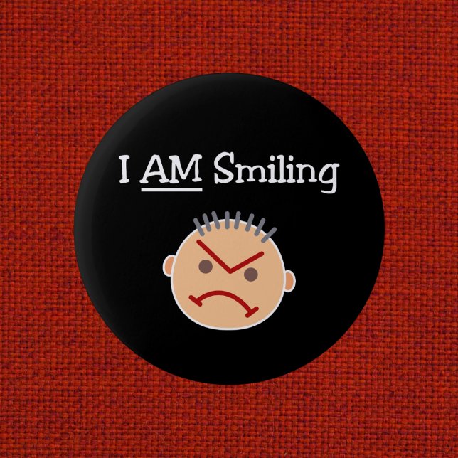 Funny I AM Smiling Grouchy Angry Crabby Guy Dark 2 Inch Round Button (Creator Uploaded)