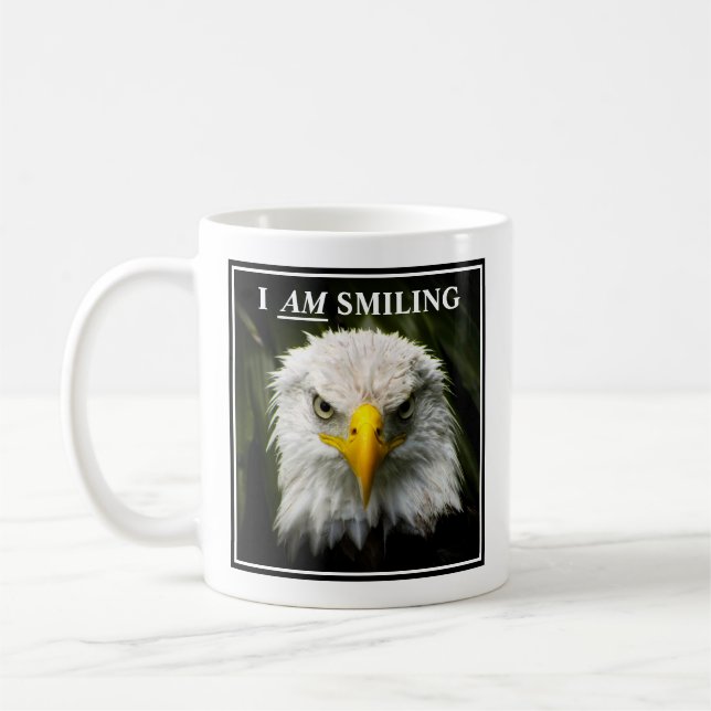 Funny I Am Smiling Grumpy Eagle Photo Coffee Mug (Left)