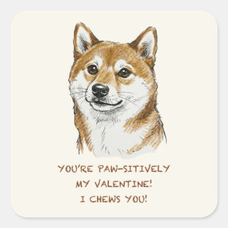 Funny "I Chews You" Shiba Inu Valentine's Day Art Square Sticker