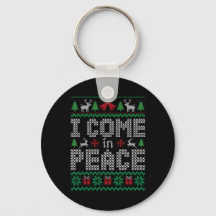 Funny I Come In Peace Couple Matching Ugly Christm Keychain