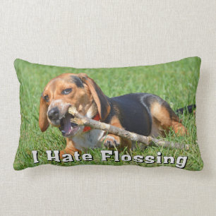 Funny I Hate Flossing Beagle Chewing On A Stick Lumbar Pillow