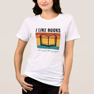 Funny I Like Books Retro Sunset Tri-Blend Shirt