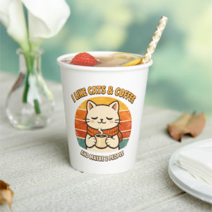Funny "I Like Cats & Coffee" Disposable Paper Cups