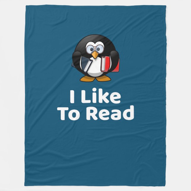 Funny I Like To Read Penguin Funny Reading Fleece Blanket (Front)