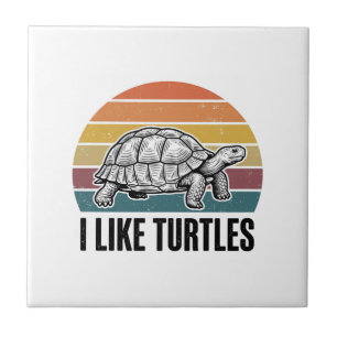 Funny I Like Turtles Vintage Engraving T-Shirt Des Tile
