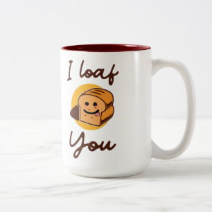 Funny “I Loaf You” Bread Pun Artwork – Cute Food Two-Tone Coffee Mug