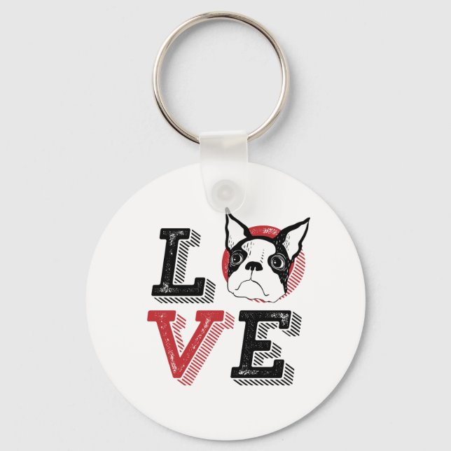 Funny I Love Boston Terrier I Heart My Dog Lover Keychain (Front)
