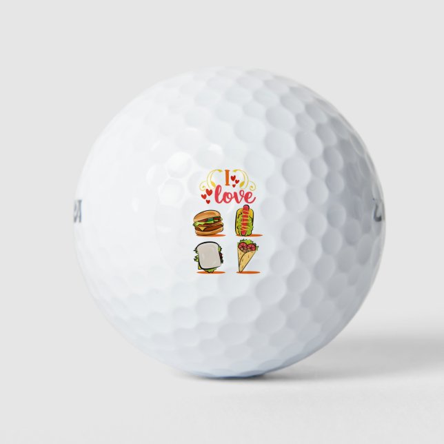 Funny I Love Burger HotDog Tacos Sandwich Golf Balls (Front)