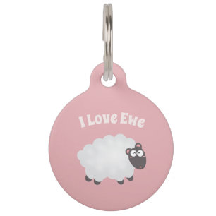 Funny I Love Ewe Cute Fluffy White Sheep Pink Pet Tag