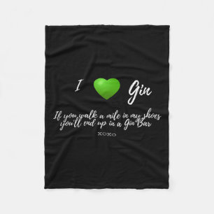 Funny I Love Gin Drinker Heart Graphic Party Gift Fleece Blanket