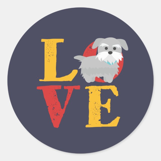 Funny I Love Miniature Schnauzer I Heart Dog Lover Classic Round Sticker (Front)
