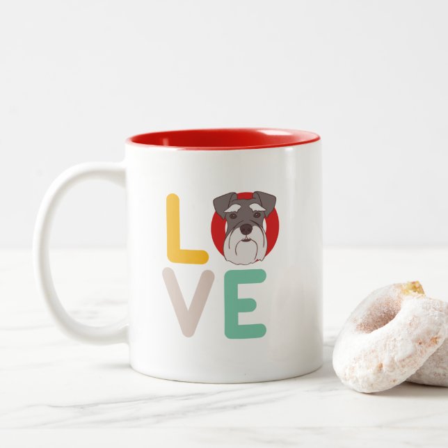 Funny I Love Miniature Schnauzer I Heart Dog Lover Two-Tone Coffee Mug (With Donut)