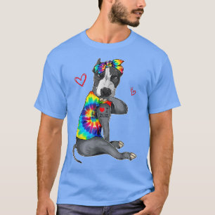 Funny I Love Mom Tattoo Pitbull Dog Mom Owner Moth T-Shirt
