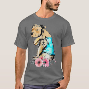 Funny I Love Mom Tattoo Pitbull Dog Mom Owner Moth T-Shirt