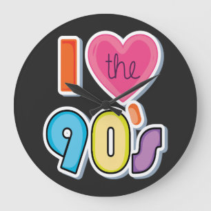 Funny I Love The 90's, 1990's Theme Party Large Clock