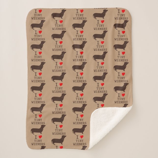 Funny I Love Tiny Wiener Dachshund Sherpa Blanket (Front)
