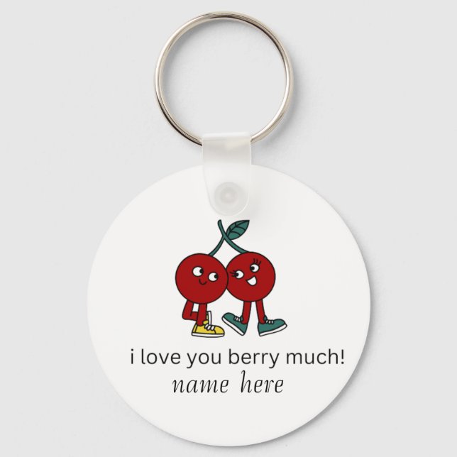  Funny I love you berry much Cute Cartoon Couple   Keychain (Front)