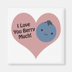 Funny I Love You Berry Much  Cute Kawaii Blueberry Magnet