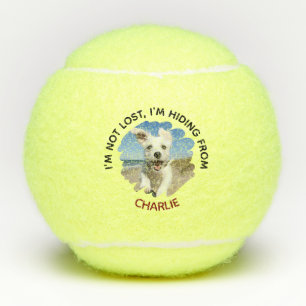 Funny “I’m Hiding From” Custom Dog Name & Photo Tennis Balls