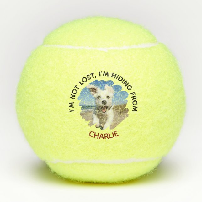 Funny “I’m Hiding From” Custom Dog Name & Photo Tennis Balls (Front)