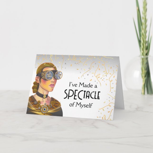 Funny I’m Sorry with Steampunk Goggles Lady Card (Front)