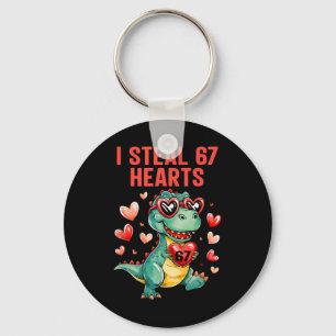 Funny I Steal 67 Hearts T-rex Dinosaur Valentine Keychain