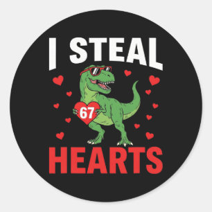 Funny I Steal Hearts 67 Valentine Dinosaur Meme 6  Classic Round Sticker