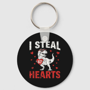 Funny I Steal Hearts 67 Valentine Dinosaur Meme 6  Keychain