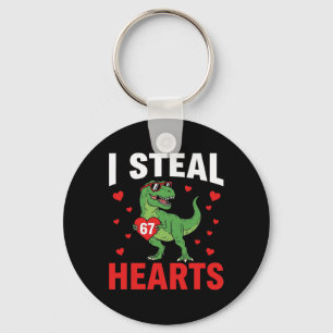 Funny I Steal Hearts 67 Valentine Dinosaur Meme 6  Keychain