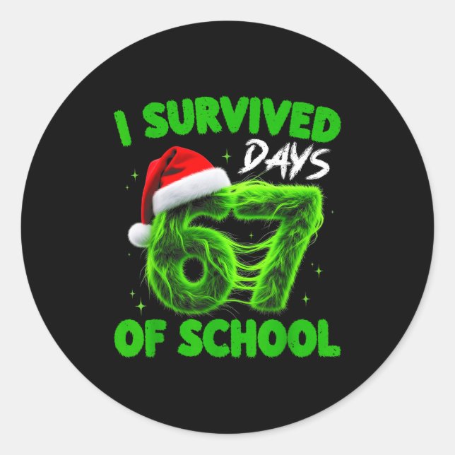 Funny I Survived 67 Days Of School Christmas Kids  Classic Round Sticker (Front)