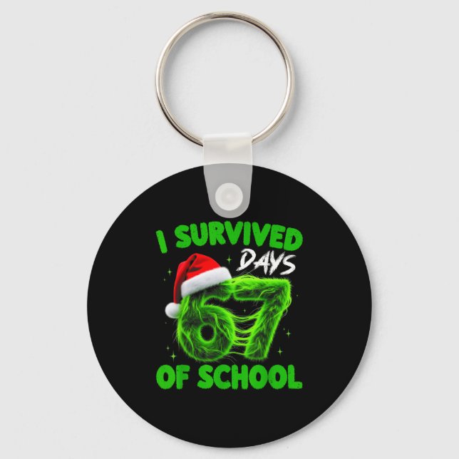Funny I Survived 67 Days Of School Christmas Kids  Keychain (Front)
