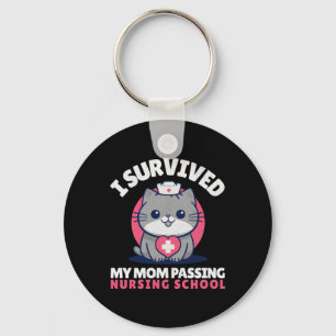 Funny I Survived Mom Ping Nursing School Cute Cat  Keychain