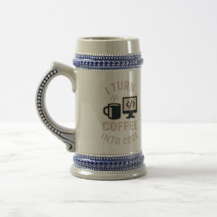 Funny I Turn Coffee Into Code Beer Stein